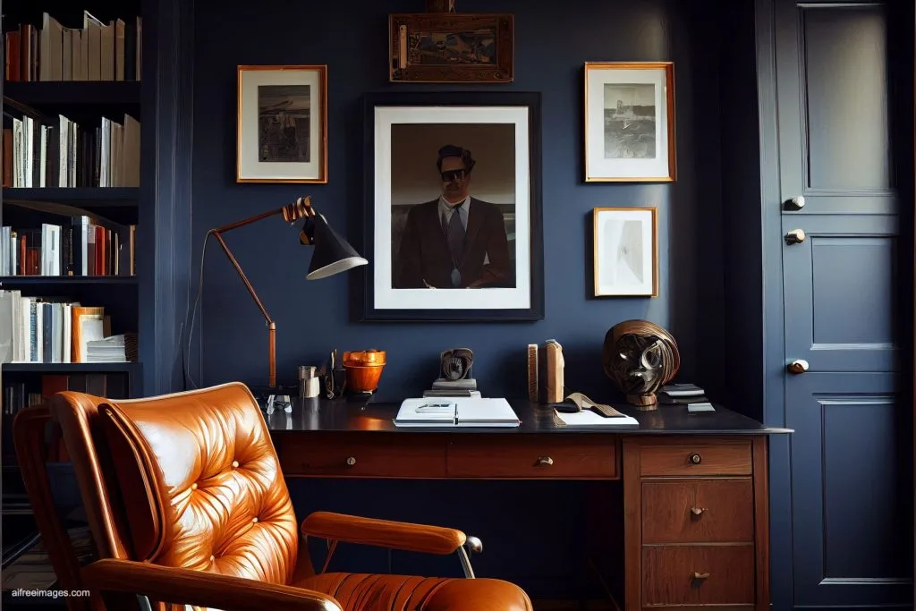 The gentleman study library with details 1 despacho oficina estudio biblioteca silla cuero moderno estilo ia 01