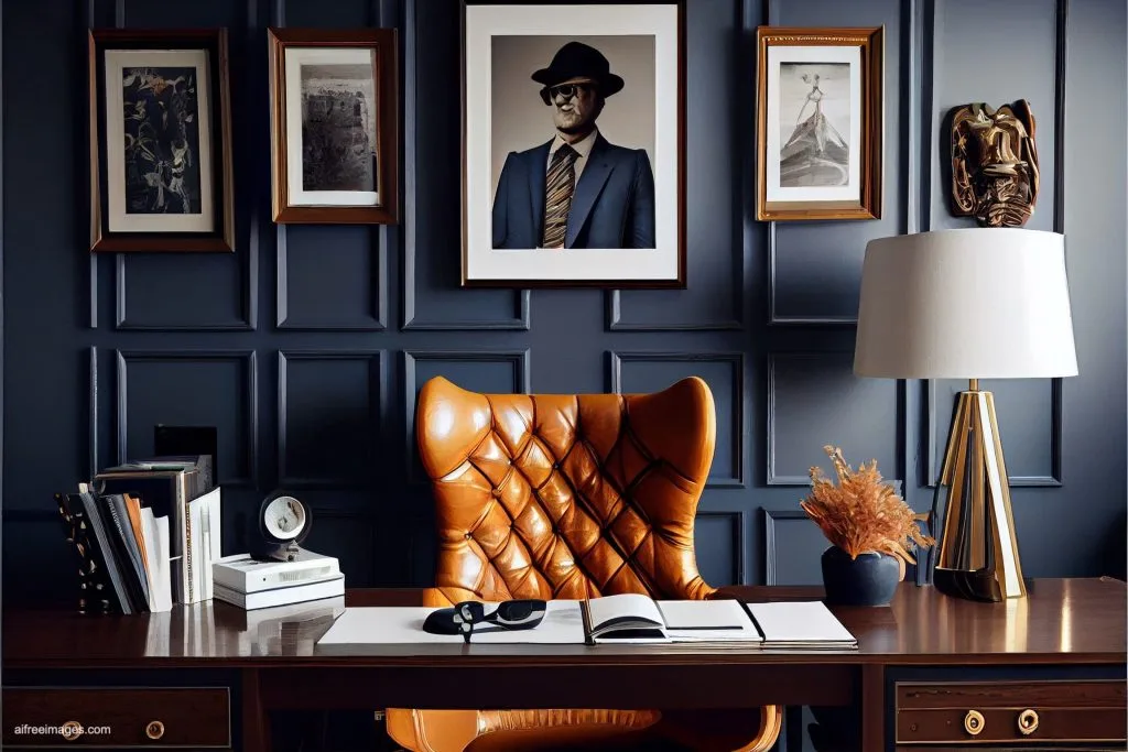 The gentleman study library with details 2 despacho oficina estudio biblioteca silla cuero moderno estilo ia 02