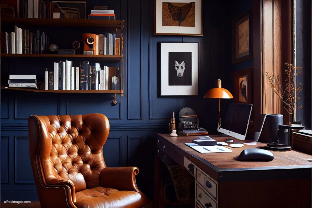 The gentleman study library with details 4 despacho oficina estudio biblioteca silla cuero moderno estilo ia 04