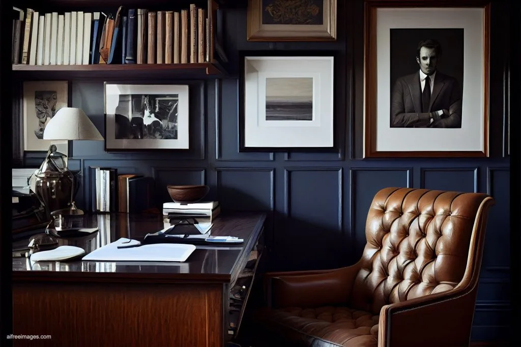 The gentleman study library with details 17 despacho oficina estudio biblioteca silla cuero moderno estilo ia 17