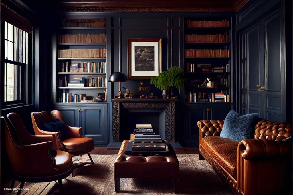 The gentleman study library with details 21 despacho oficina estudio biblioteca silla cuero moderno estilo ia 21
