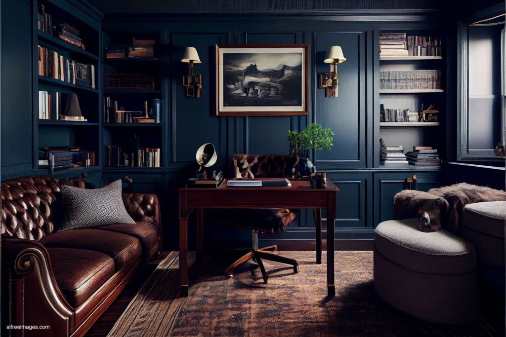 The gentleman study library with details 23 despacho oficina estudio biblioteca silla cuero moderno estilo ia 23